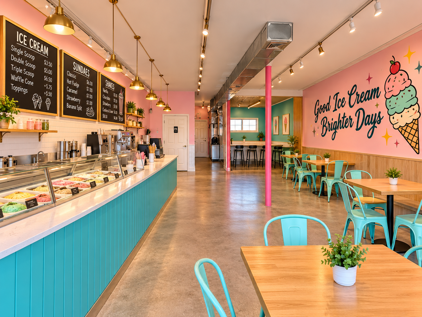 Illustrative ice cream shop design for the interior